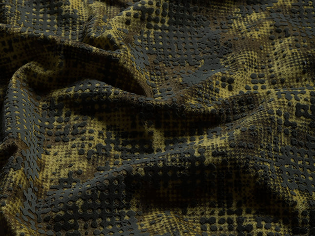 Olive Green and Mustard yellow Colour Textured Velvet Flock Easy Clean Sofa, Chair and Curtain Fabric