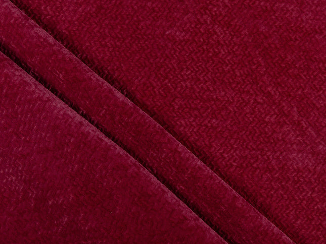 Carmine Red Colour Textured Velvet Flock Easy Clean Sofa, Chair and Curtain Fabric