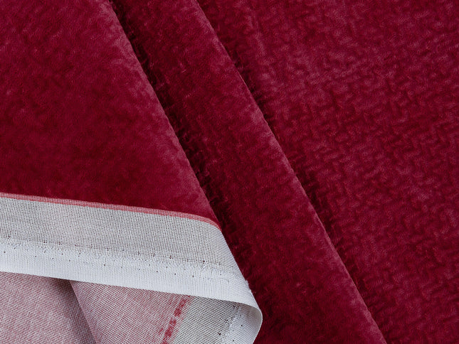 Carmine Red Colour Textured Velvet Flock Easy Clean Sofa, Chair and Curtain Fabric
