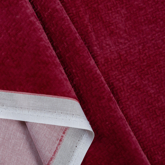 Carmine Red Colour Textured Velvet Flock Readymade Curtain