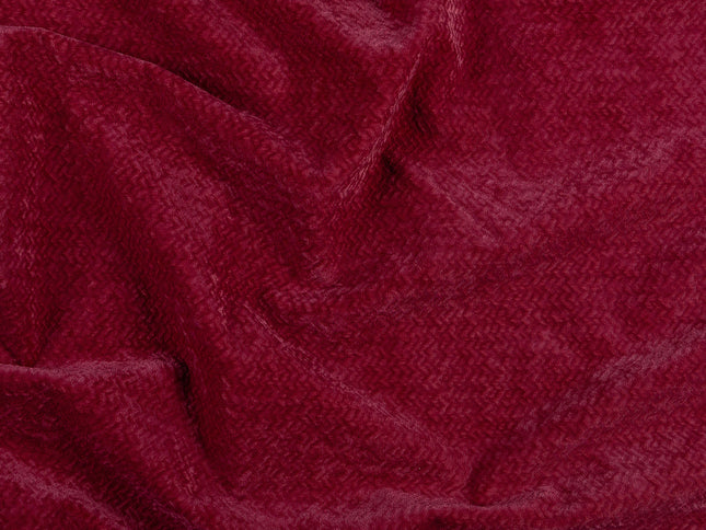 Carmine Red Colour Textured Velvet Flock Easy Clean Sofa, Chair and Curtain Fabric