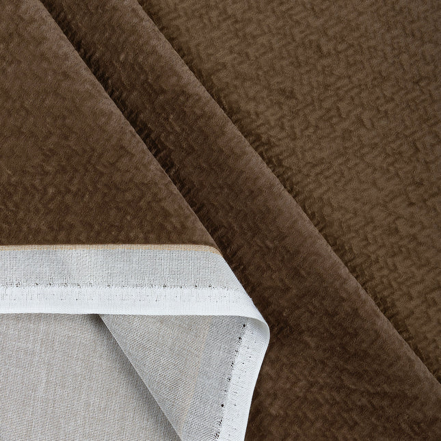 Dark Brown Colour Textured Velvet Flock Readymade Curtain