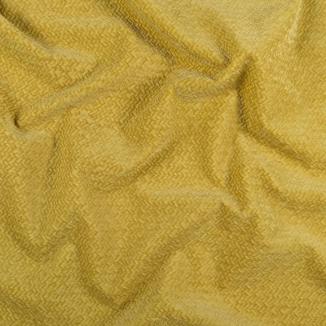 Greenish Yellow Colour Textured Velvet Flock Easy Clean Sofa, Chair and Curtain Fabric