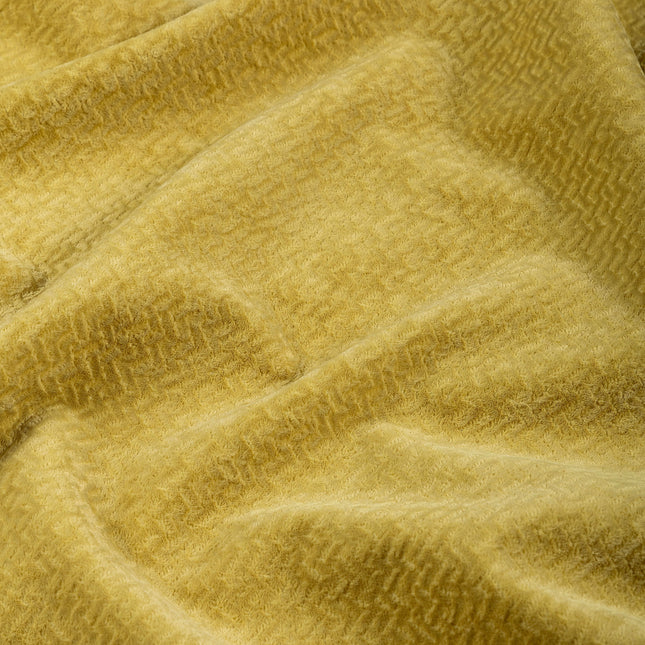 Greenish Yellow Colour Textured Velvet Flock Easy Clean Sofa, Chair and Curtain Fabric
