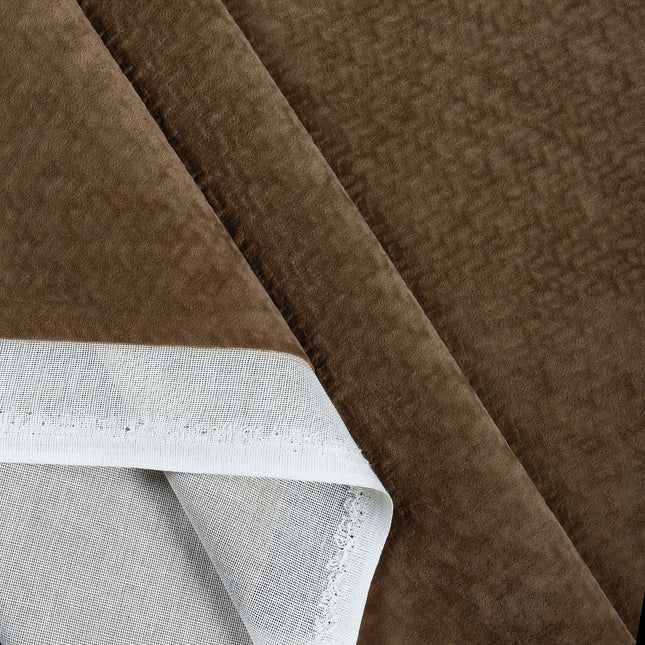 Medium Brown Colour Textured Velvet Flock Easy Clean Sofa, Chair and Curtain Fabric