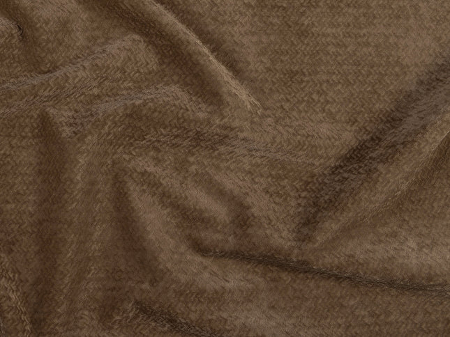 Medium Brown Colour Textured Velvet Flock Easy Clean Sofa, Chair and Curtain Fabric
