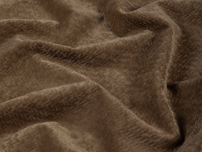 Medium Brown Colour Textured Velvet Flock Easy Clean Sofa, Chair and Curtain Fabric