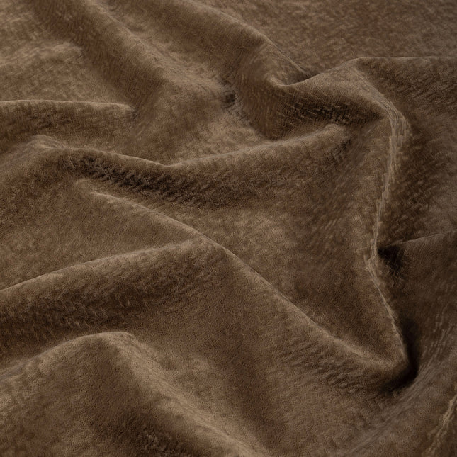 Medium Brown Colour Textured Velvet Flock Easy Clean Sofa, Chair and Curtain Fabric