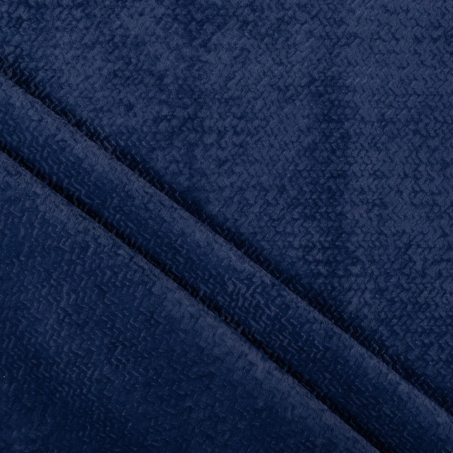 Dark Blue Colour Textured Velvet Flock Readymade Curtain