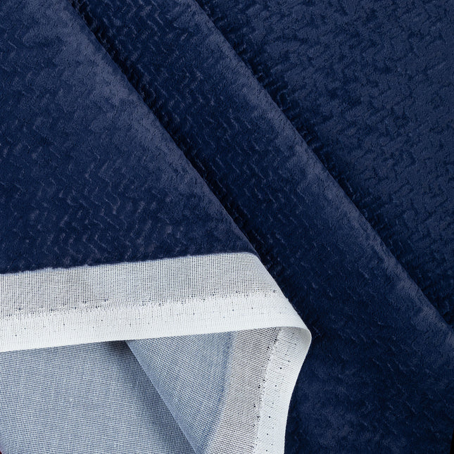 Dark Blue Colour Textured Velvet Flock Readymade Curtain