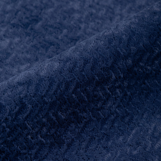 Dark Blue Colour Textured Velvet Flock Easy Clean Sofa, Chair and Curtain Fabric