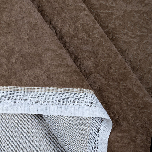 Pastel Brown Colour Textured Velvet Flock Readymade Curtain