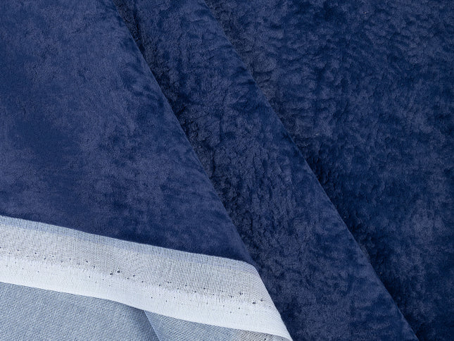 Dark Blue Colour Textured Velvet Flock Easy Clean Sofa, Chair and Curtain Fabric