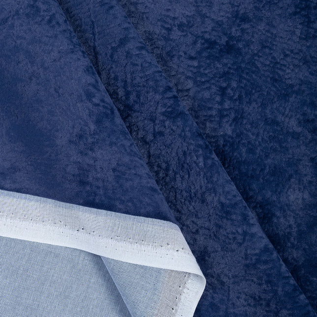 Dark Blue Colour Textured Velvet Flock Readymade Curtain