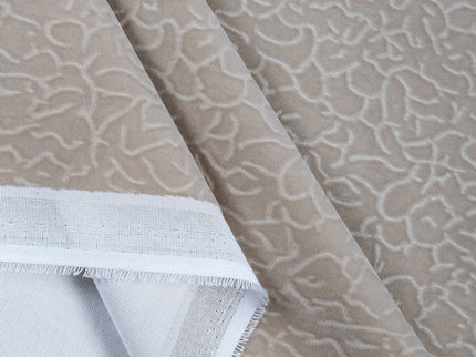 Dark Beige Colour Textured Velvet Flock Easy Clean Sofa, Chair and Curtain Fabric