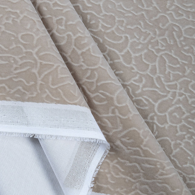 Dark Beige Colour Textured Velvet Flock Easy Clean Sofa, Chair and Curtain Fabric