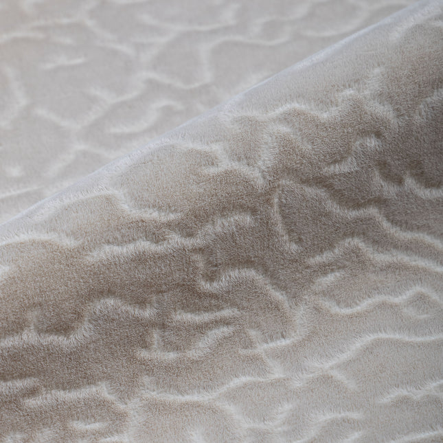 Dark Beige Colour Textured Velvet Flock Easy Clean Sofa, Chair and Curtain Fabric