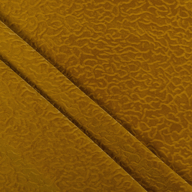 Ochre Dark Yellow Colour Textured Velvet Flock Easy Clean Sofa, Chair and Curtain Fabric