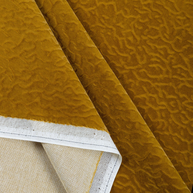 Ochre Dark Yellow Colour Textured Velvet Flock Easy Clean Sofa, Chair and Curtain Fabric
