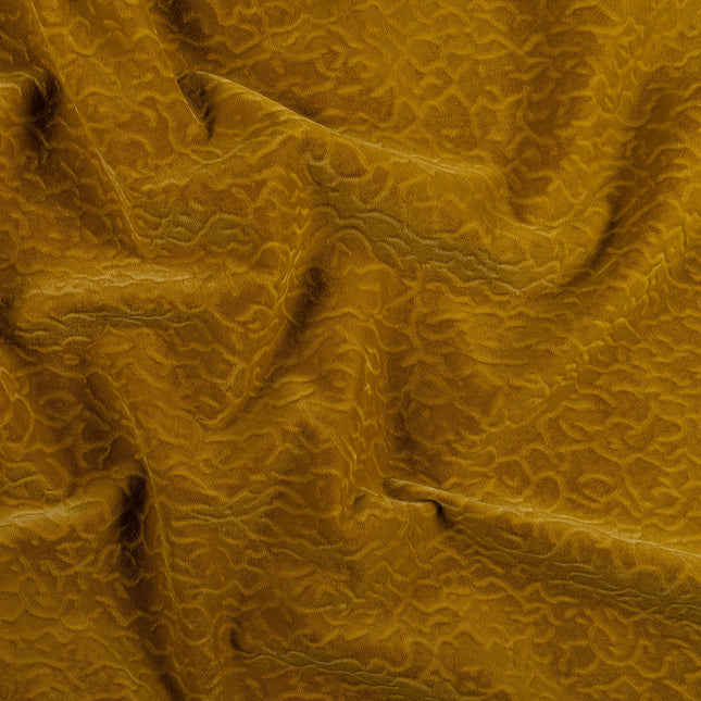 Ochre Dark Yellow Colour Textured Velvet Flock Easy Clean Sofa, Chair and Curtain Fabric
