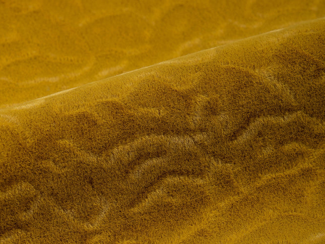 Ochre Dark Yellow Colour Textured Velvet Flock Easy Clean Sofa, Chair and Curtain Fabric