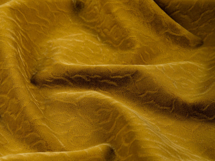 Ochre Dark Yellow Colour Textured Velvet Flock Easy Clean Sofa, Chair and Curtain Fabric