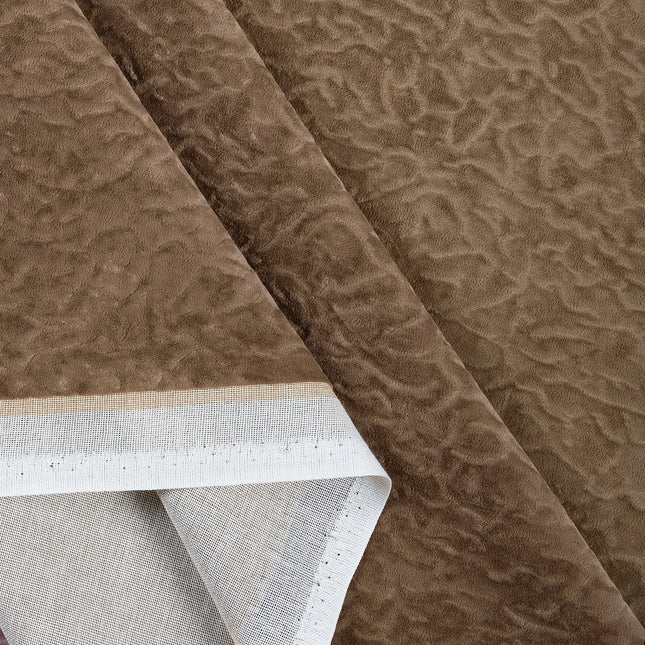 Brown Colour Textured Velvet Flock Readymade Curtain