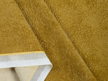 Mustard Yellow Colour Textured Velvet Flock Easy Clean Sofa, Chair and Curtain Fabric