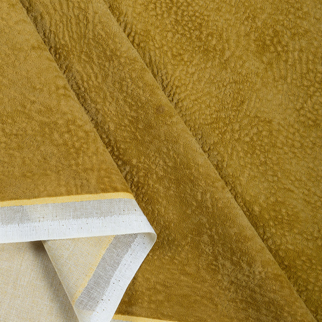 Mustard Yellow Colour Textured Velvet Flock Easy Clean Sofa, Chair and Curtain Fabric
