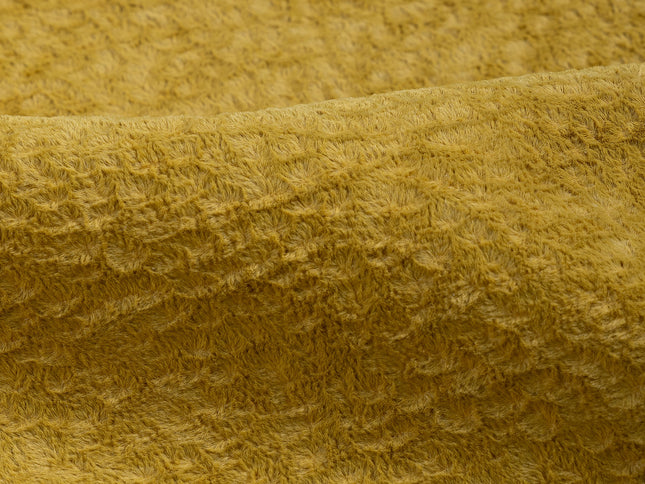 Mustard Yellow Colour Textured Velvet Flock Easy Clean Sofa, Chair and Curtain Fabric