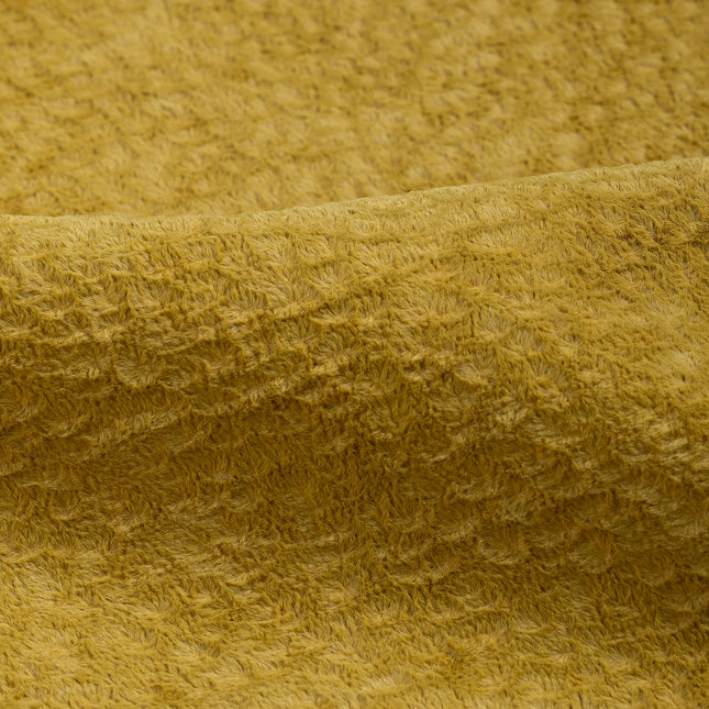 Mustard Yellow Colour Textured Velvet Flock Easy Clean Sofa, Chair and Curtain Fabric