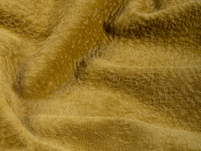 Mustard Yellow Colour Textured Velvet Flock Easy Clean Sofa, Chair and Curtain Fabric
