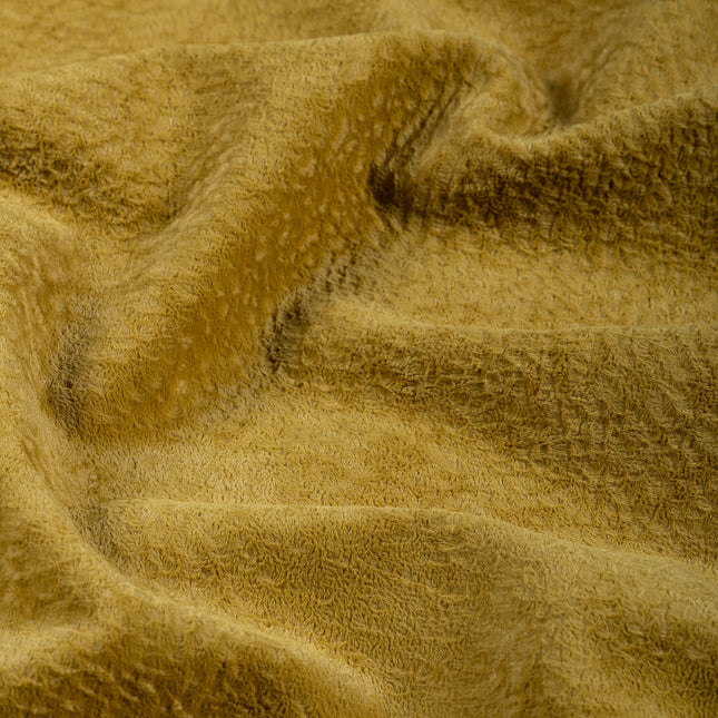 Mustard Yellow Colour Textured Velvet Flock Easy Clean Sofa, Chair and Curtain Fabric
