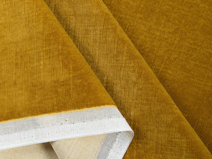 Drab Yellow Colour Textured Velvet Flock Easy Clean Sofa, Chair and Curtain Fabric
