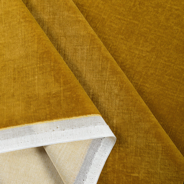Ochre Dark Yellow Colour Textured Velvet Flock Readymade Curtain