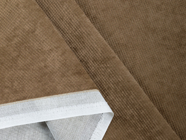 Medium Brown Colour Textured Velvet Flock Easy Clean Sofa, Chair and Curtain Fabric