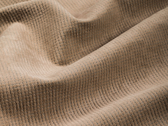 Light Brown Colour Textured Velvet Flock Easy Clean Sofa, Chair and Curtain Fabric