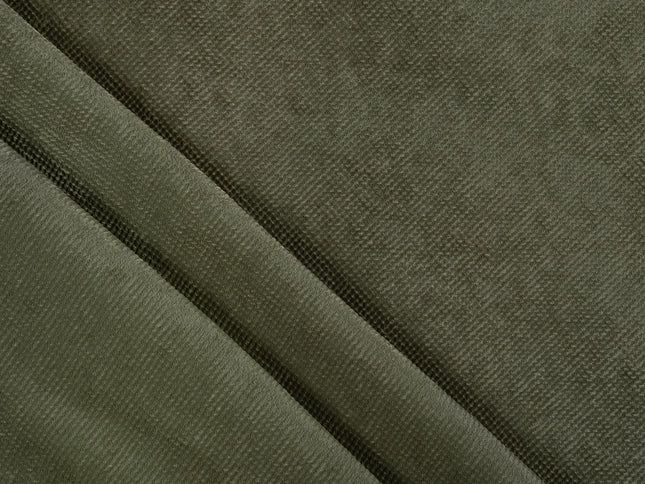 Olive Green Colour Textured Velvet Flock Easy Clean Sofa, Chair and Curtain Fabric