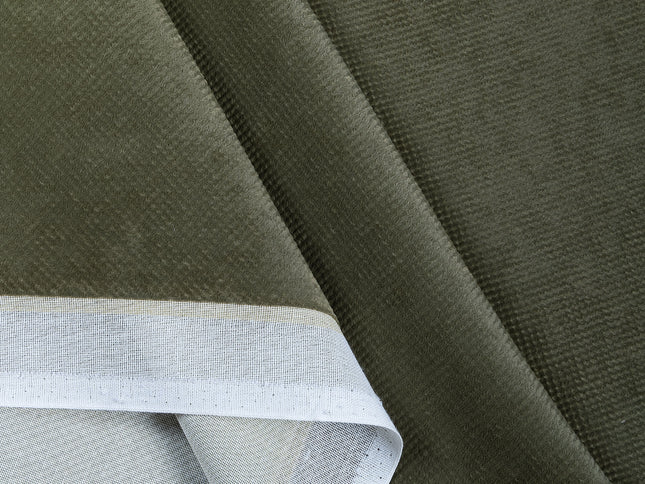 Olive Green Colour Textured Velvet Flock Easy Clean Sofa, Chair and Curtain Fabric