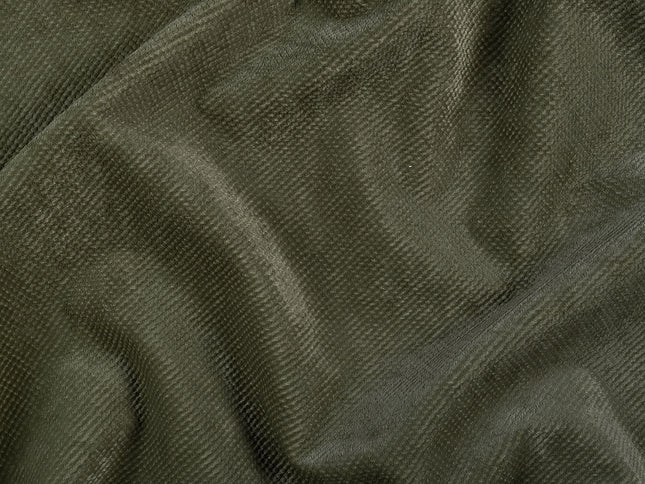 Olive Green Colour Textured Velvet Flock Easy Clean Sofa, Chair and Curtain Fabric