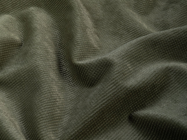 Olive Green Colour Textured Velvet Flock Easy Clean Sofa, Chair and Curtain Fabric