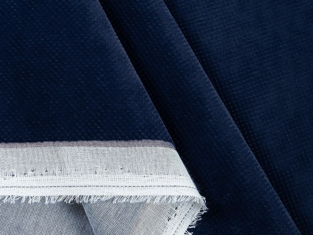 Royal Navy Blue Colour Textured Velvet Flock Easy Clean Sofa, Chair and Curtain Fabric
