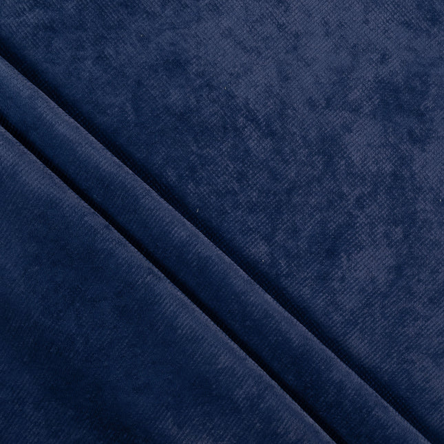 Prussian Blue Colour Textured Velvet Flock Easy Clean Sofa, Chair and Curtain Fabric