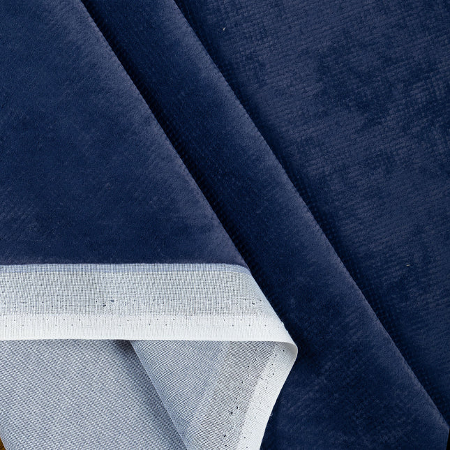 Prussian Blue Colour Textured Velvet Flock Readymade Curtain