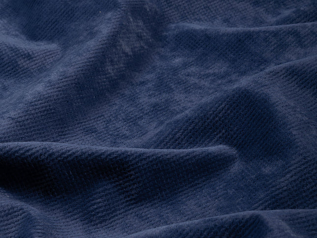 Prussian Blue Colour Textured Velvet Flock Easy Clean Sofa, Chair and Curtain Fabric
