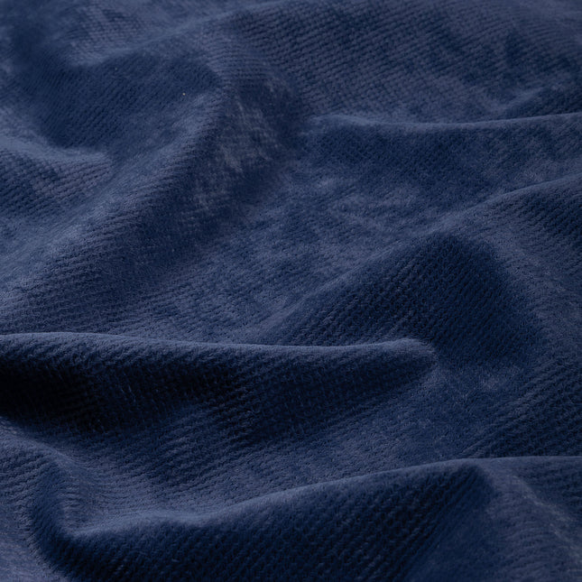 Prussian Blue Colour Textured Velvet Flock Easy Clean Sofa, Chair and Curtain Fabric