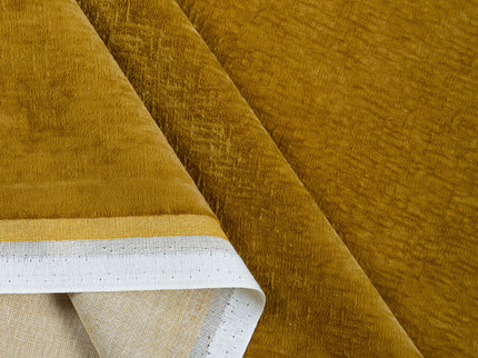 Dark Yellow Colour Textured Velvet Flock Easy Clean Sofa, Chair and Curtain Fabric