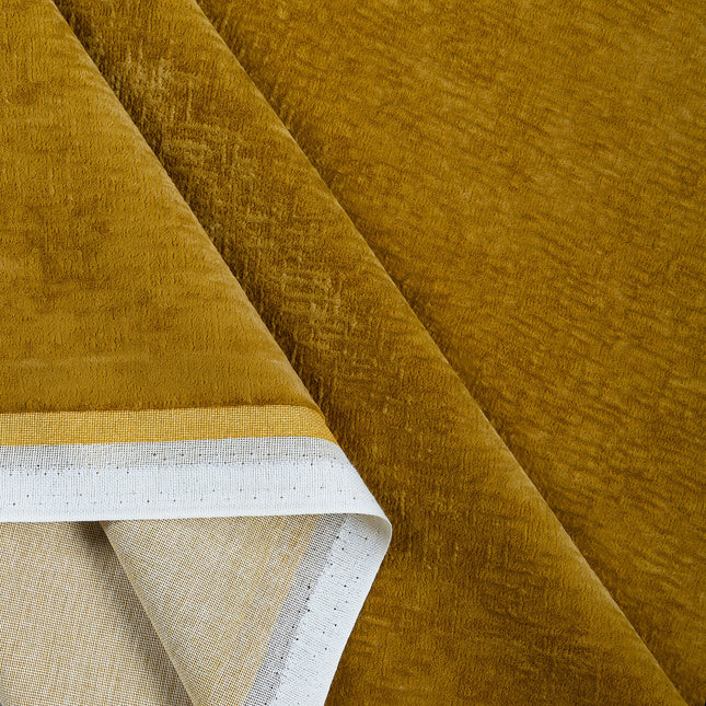 Dark Yellow Colour Textured Velvet Flock Easy Clean Sofa, Chair and Curtain Fabric