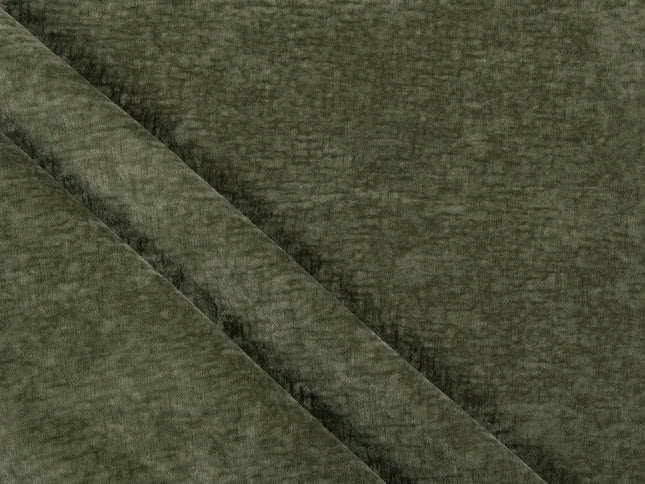 Olive Green Colour Textured Velvet Flock Easy Clean Sofa, Chair and Curtain Fabric