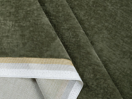 Olive Green Colour Textured Velvet Flock Easy Clean Sofa, Chair and Curtain Fabric